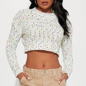 Ivory Cropped Knit Sweater - Size Small